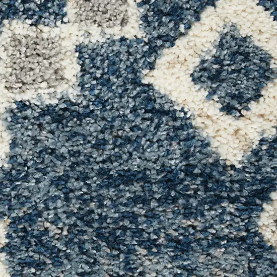 Denim Blue And Ivory Geometric Shag Non Skid Area Rug Photo 2