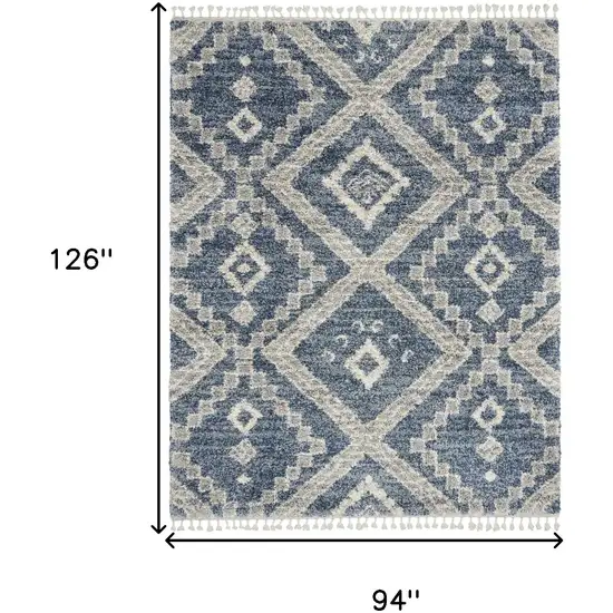 Denim Blue And Ivory Geometric Shag Non Skid Area Rug Photo 3