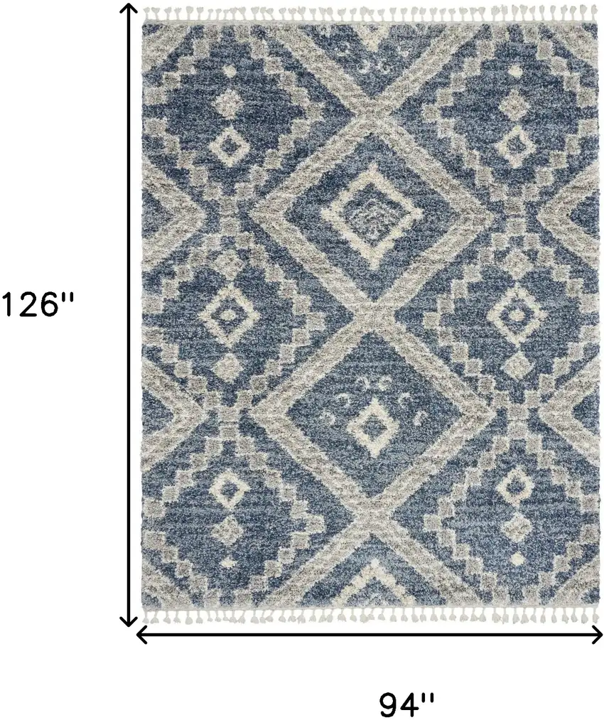Denim Blue And Ivory Geometric Shag Non Skid Area Rug Photo 3