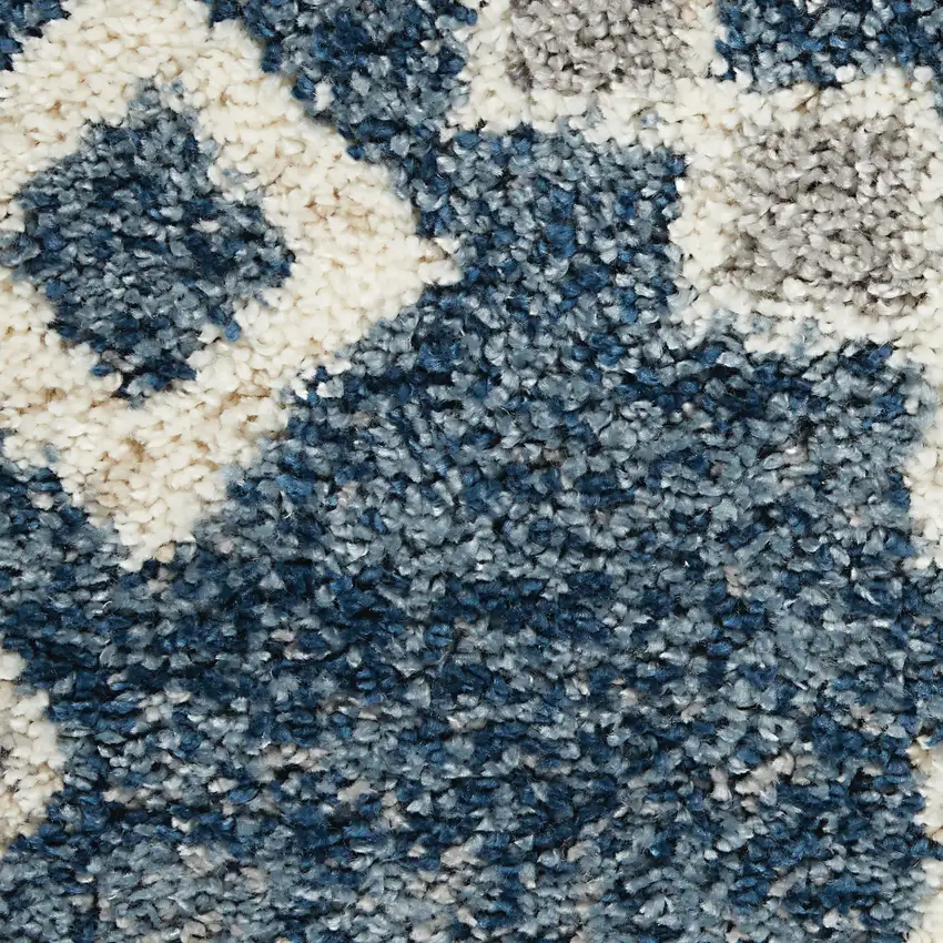 Denim Blue And Ivory Geometric Shag Non Skid Area Rug Photo 3