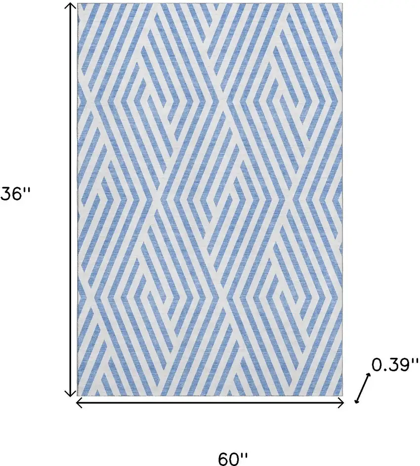 Denim Blue And Ivory Geometric Washable Area Rug With UV Protection Photo 3