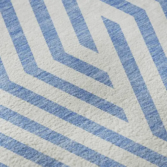 Denim Blue And Ivory Geometric Washable Area Rug With UV Protection Photo 1