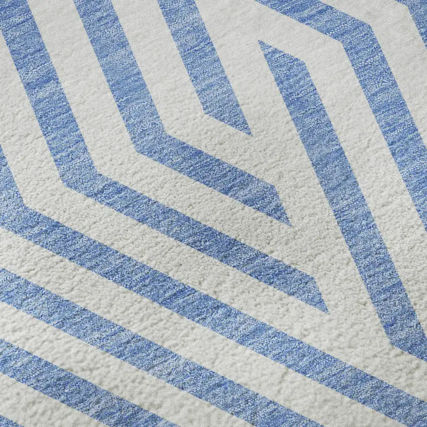 Denim Blue And Ivory Geometric Washable Area Rug With UV Protection Photo 1