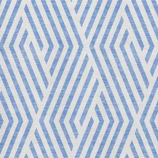 Denim Blue And Ivory Geometric Washable Area Rug With UV Protection Photo 4