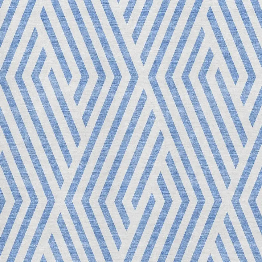 Denim Blue And Ivory Geometric Washable Area Rug With UV Protection Photo 4