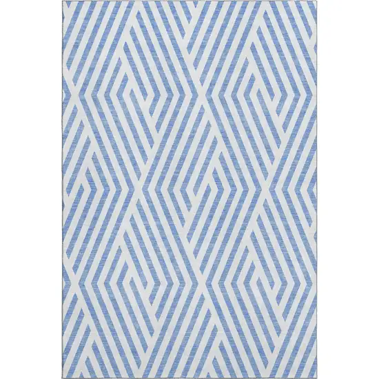 Denim Blue And Ivory Geometric Washable Area Rug With UV Protection Photo 6