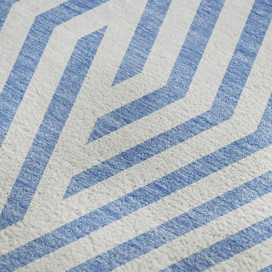 Denim Blue And Ivory Geometric Washable Area Rug With UV Protection Photo 3