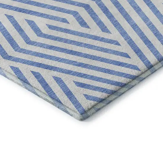 Denim Blue And Ivory Geometric Washable Area Rug With UV Protection Photo 8