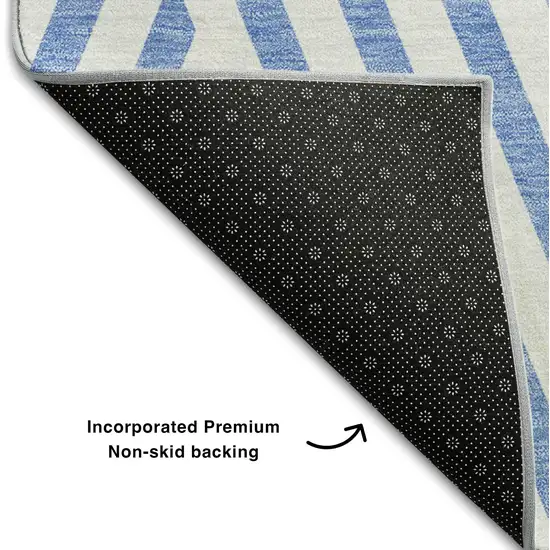 Denim Blue And Ivory Geometric Washable Area Rug With UV Protection Photo 7