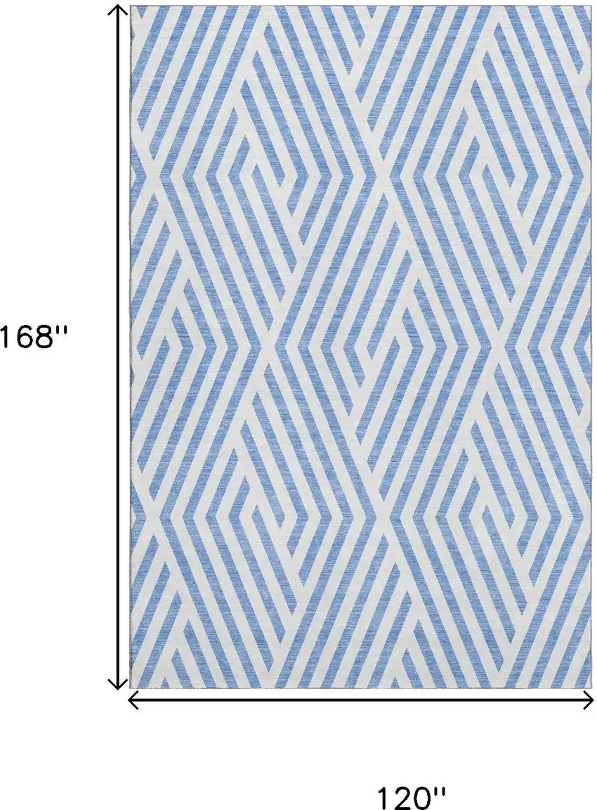 Denim Blue And Ivory Geometric Washable Area Rug With UV Protection Photo 2