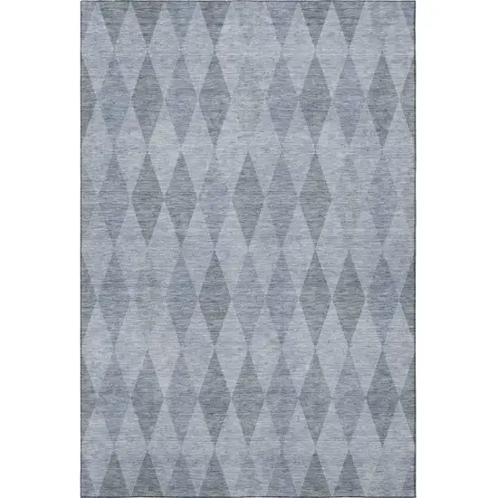 Denim Blue And Ivory Geometric Washable Area Rug With UV Protection Photo 4