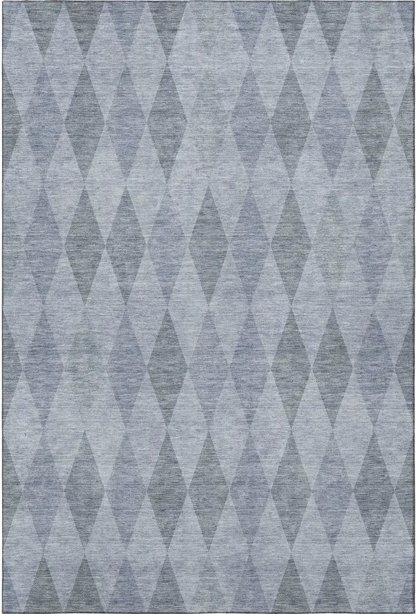 Denim Blue And Ivory Geometric Washable Area Rug With UV Protection Photo 4