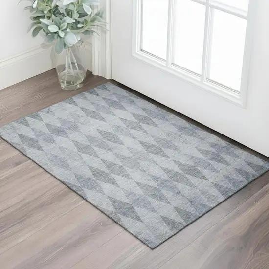 Denim Blue And Ivory Geometric Washable Area Rug With UV Protection Photo 1