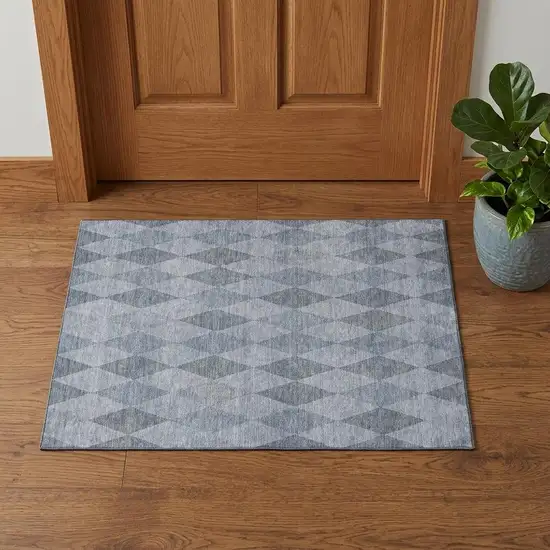 Denim Blue And Ivory Geometric Washable Area Rug With UV Protection Photo 1
