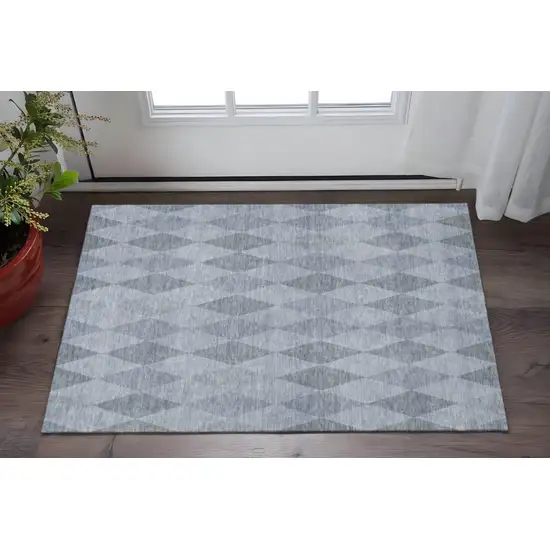 Denim Blue And Ivory Geometric Washable Area Rug With UV Protection Photo 2