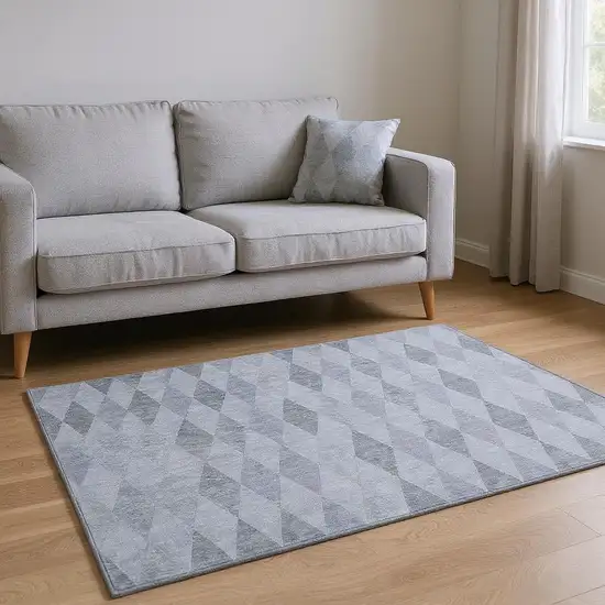 Denim Blue And Ivory Geometric Washable Area Rug With UV Protection Photo 2