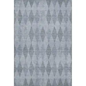 Photo of Denim Blue And Ivory Geometric Washable Area Rug With UV Protection