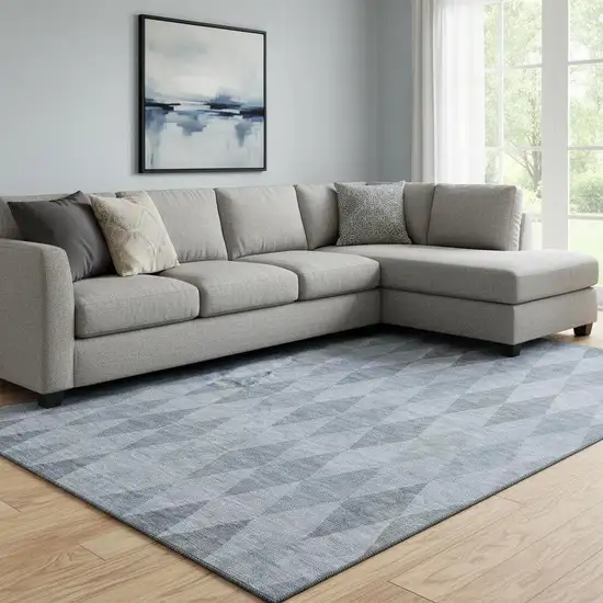 Denim Blue And Ivory Geometric Washable Area Rug With UV Protection Photo 1