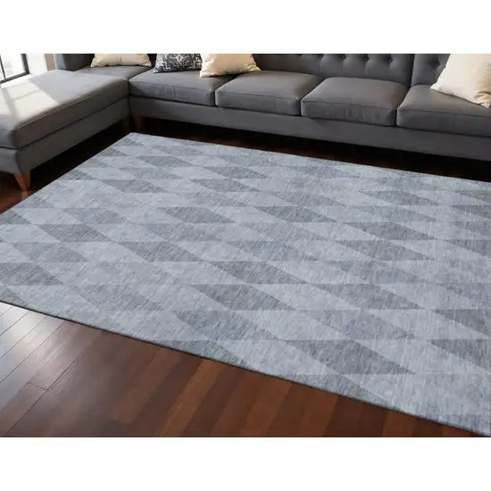 Denim Blue And Ivory Geometric Washable Area Rug With UV Protection Photo 2
