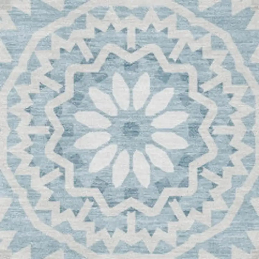 Denim Blue And Ivory Geometric Washable Area Rug With UV Protection Photo 4