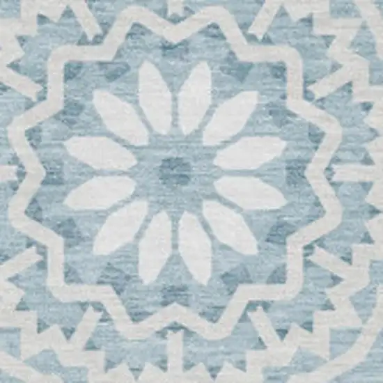Denim Blue And Ivory Geometric Washable Area Rug With UV Protection Photo 3