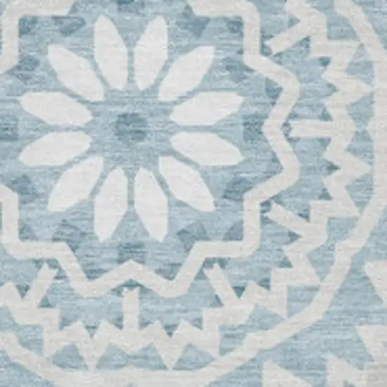 Denim Blue And Ivory Geometric Washable Area Rug With UV Protection Photo 3