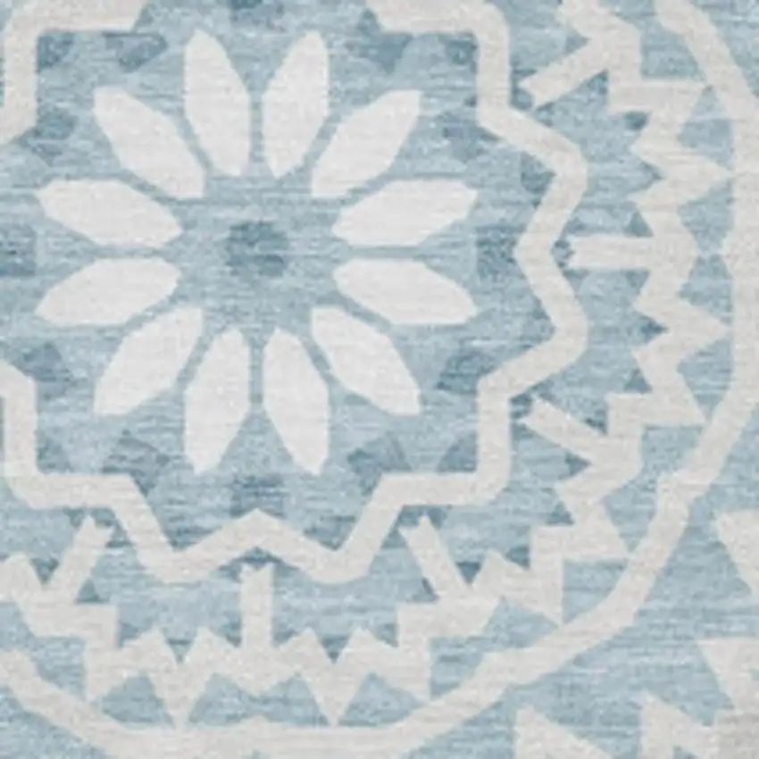 Denim Blue And Ivory Geometric Washable Area Rug With UV Protection Photo 3