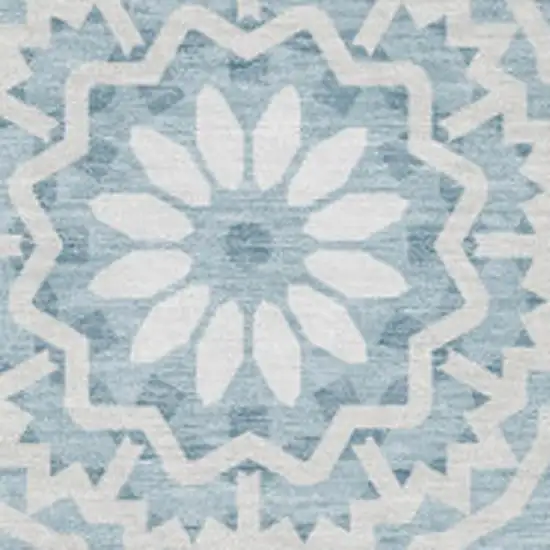 Denim Blue And Ivory Geometric Washable Area Rug With UV Protection Photo 3