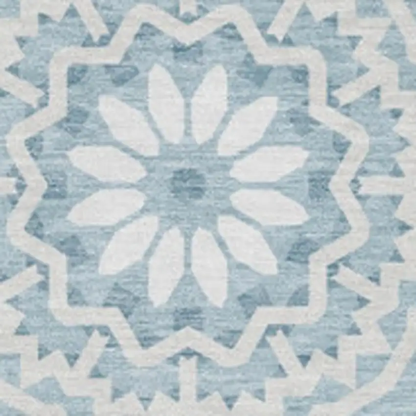 Denim Blue And Ivory Geometric Washable Area Rug With UV Protection Photo 3