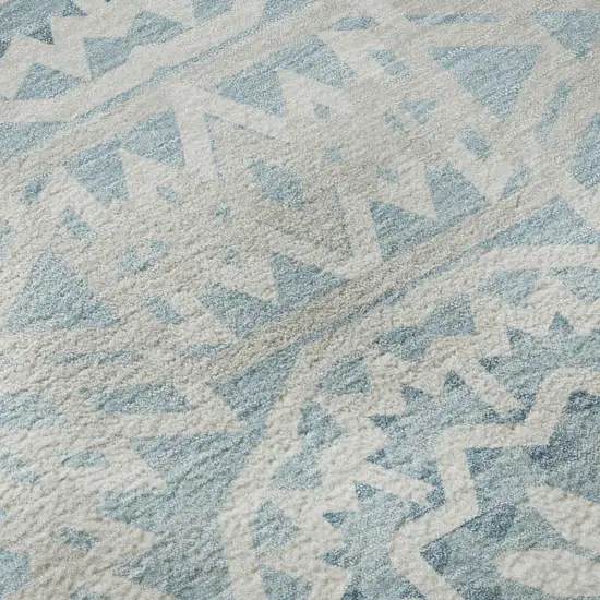 Denim Blue And Ivory Geometric Washable Area Rug With UV Protection Photo 9