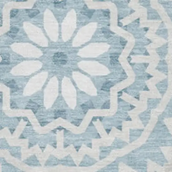 Denim Blue And Ivory Geometric Washable Area Rug With UV Protection Photo 3