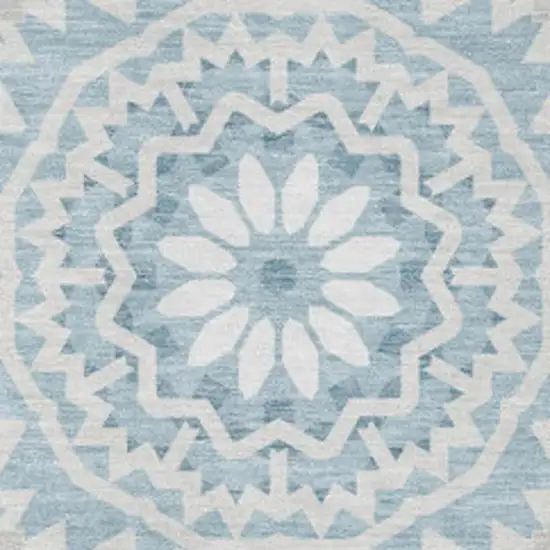 Denim Blue And Ivory Geometric Washable Area Rug With UV Protection Photo 4