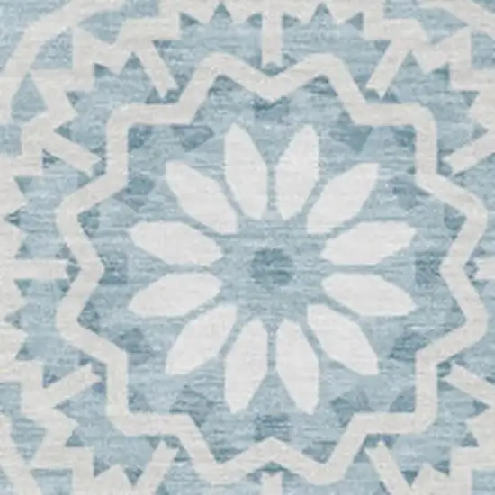 Denim Blue And Ivory Geometric Washable Area Rug With UV Protection Photo 3