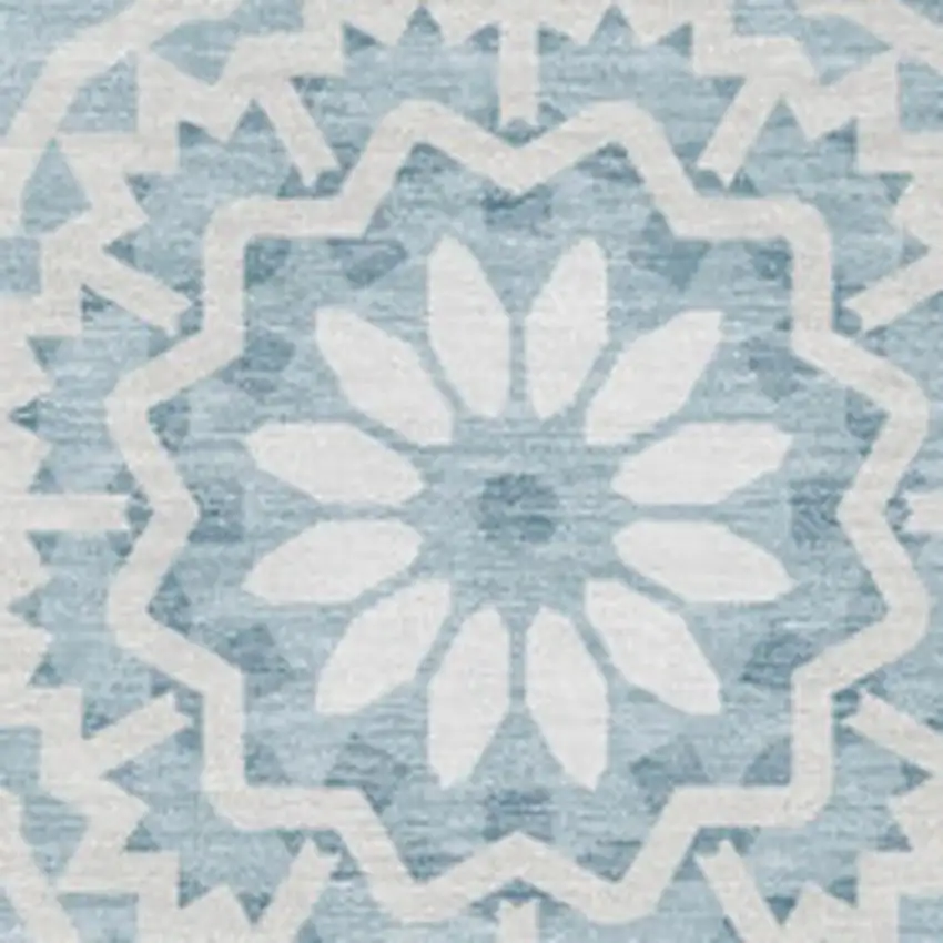 Denim Blue And Ivory Geometric Washable Area Rug With UV Protection Photo 3