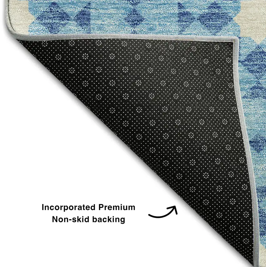 Denim Blue And Ivory Geometric Washable Area Rug With UV Protection Photo 7