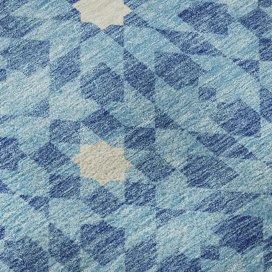 Denim Blue And Ivory Geometric Washable Area Rug With UV Protection Photo 9