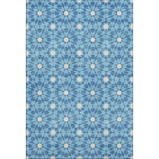 Denim Blue And Ivory Geometric Washable Area Rug With UV Protection Photo 1