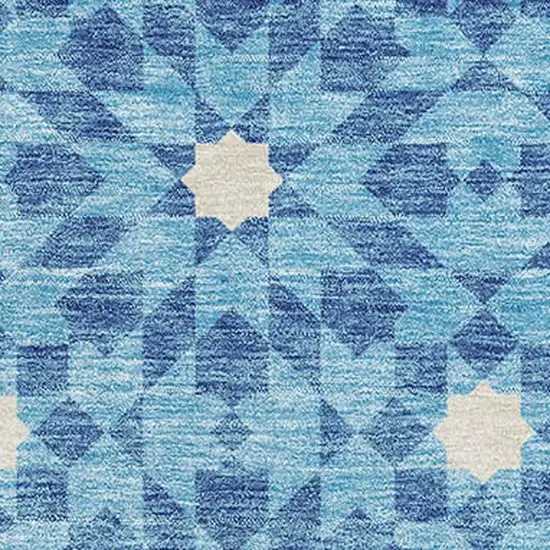 Denim Blue And Ivory Geometric Washable Area Rug With UV Protection Photo 3