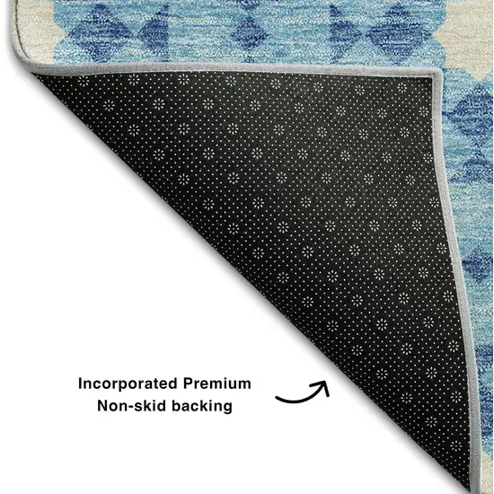 Denim Blue And Ivory Geometric Washable Area Rug With UV Protection Photo 7