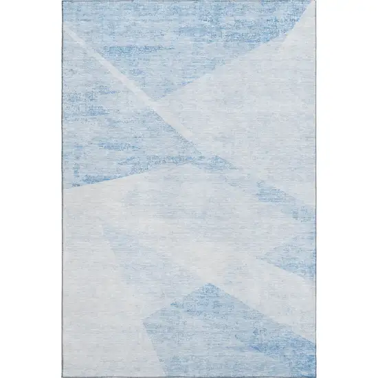 Denim Blue And Ivory Geometric Washable Area Rug With UV Protection Photo 1