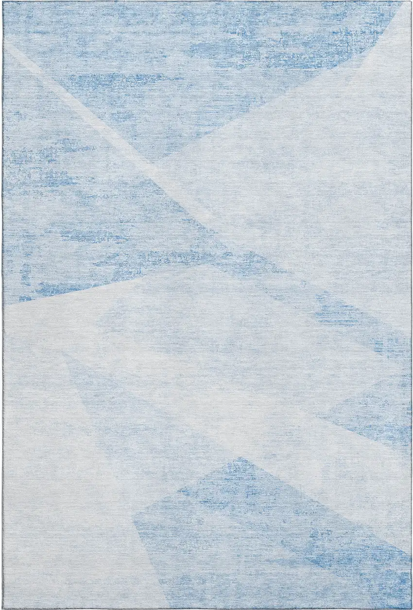 Denim Blue And Ivory Geometric Washable Area Rug With UV Protection Photo 1