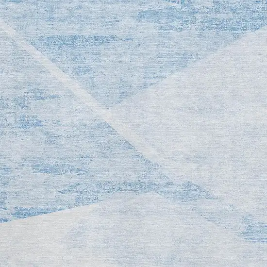 Denim Blue And Ivory Geometric Washable Area Rug With UV Protection Photo 3