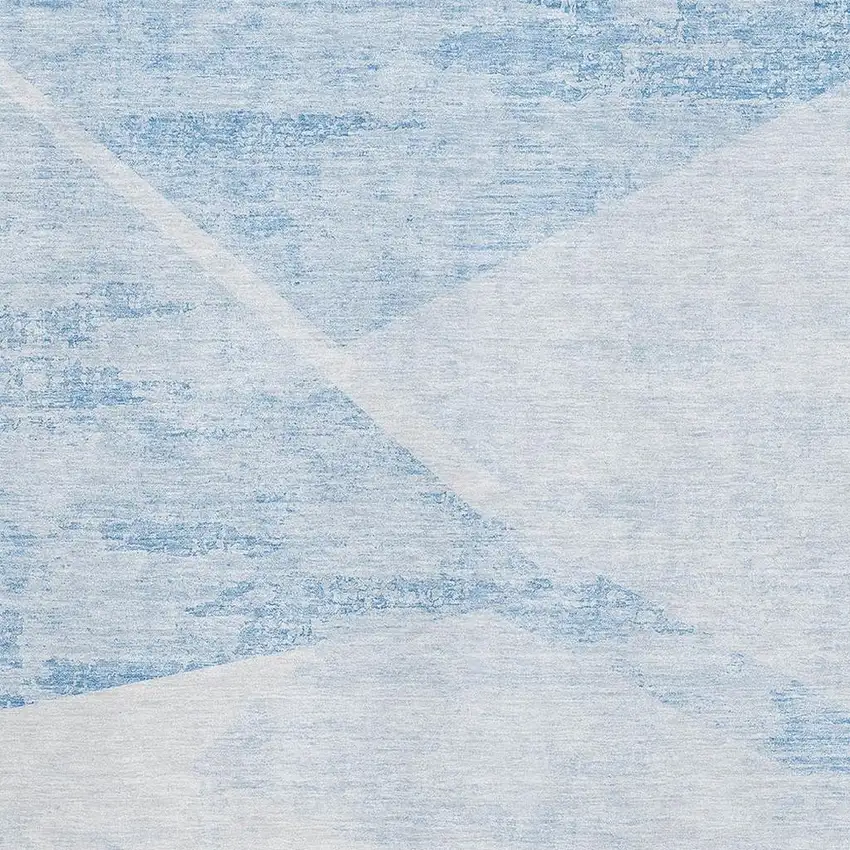 Denim Blue And Ivory Geometric Washable Area Rug With UV Protection Photo 3