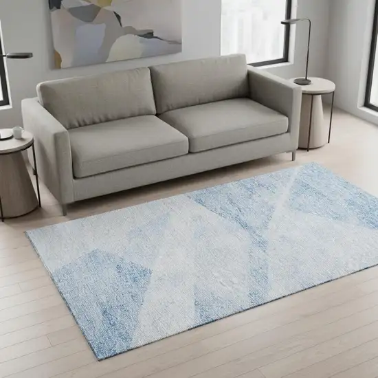 Denim Blue And Ivory Geometric Washable Area Rug With UV Protection Photo 2
