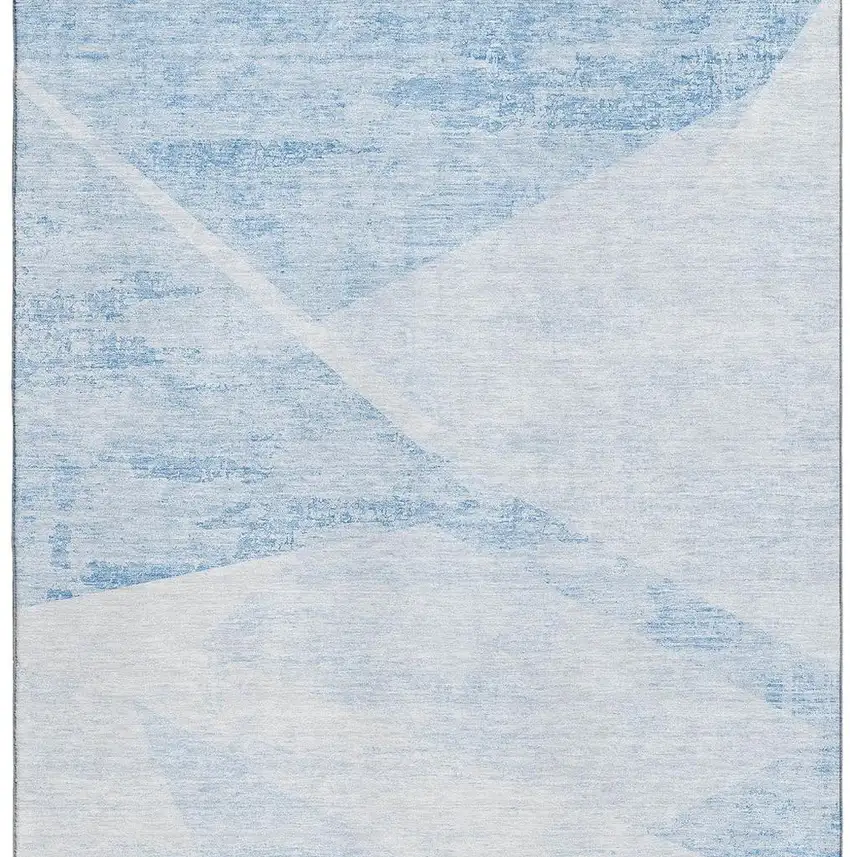Denim Blue And Ivory Geometric Washable Area Rug With UV Protection Photo 4