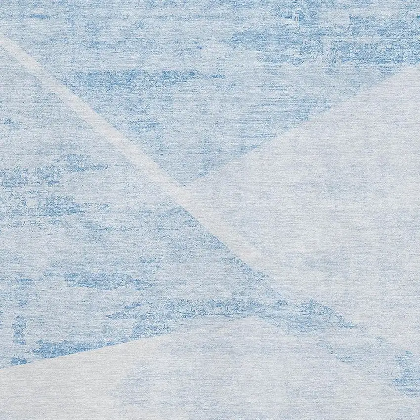 Denim Blue And Ivory Geometric Washable Area Rug With UV Protection Photo 3