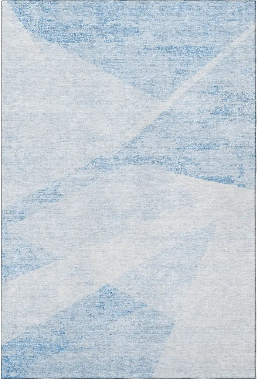 Denim Blue And Ivory Geometric Washable Area Rug With UV Protection Photo 3