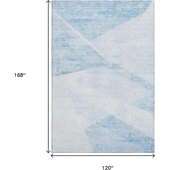 Denim Blue And Ivory Geometric Washable Area Rug With UV Protection Photo 3