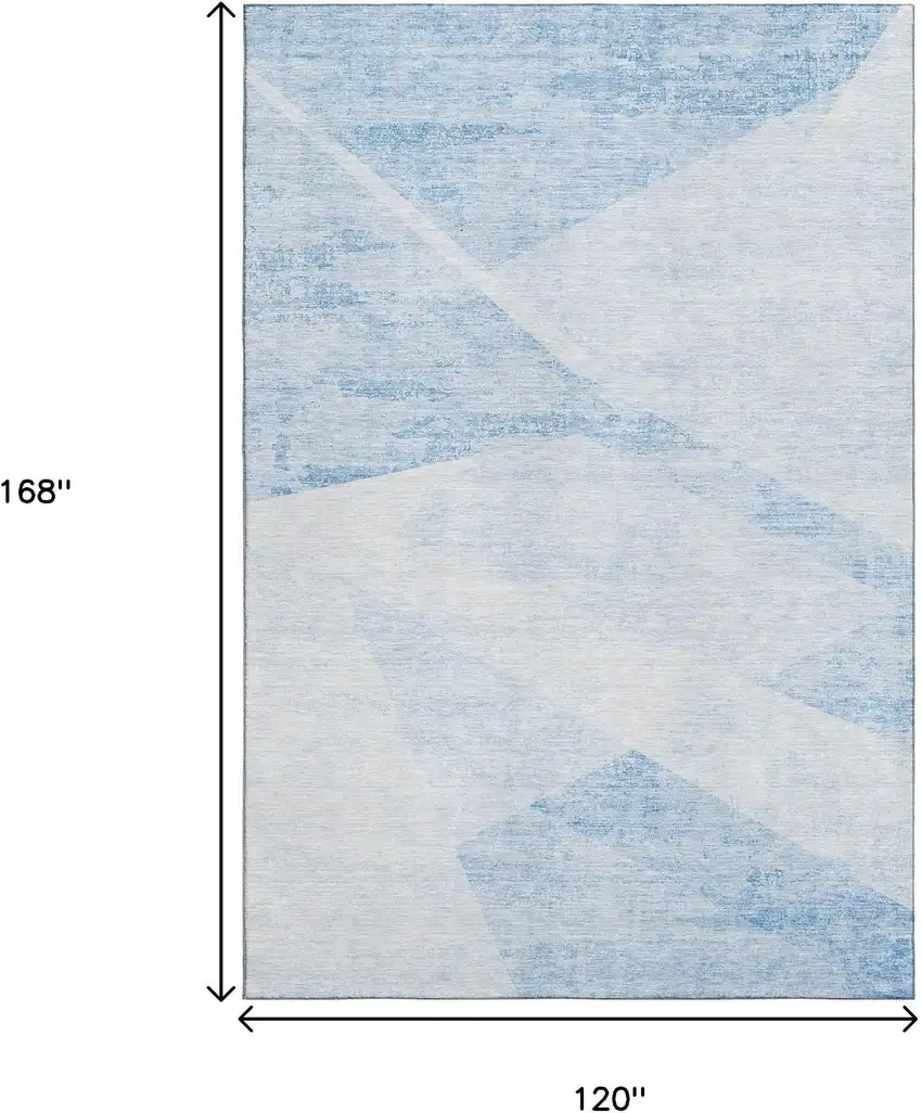 Denim Blue And Ivory Geometric Washable Area Rug With UV Protection Photo 3