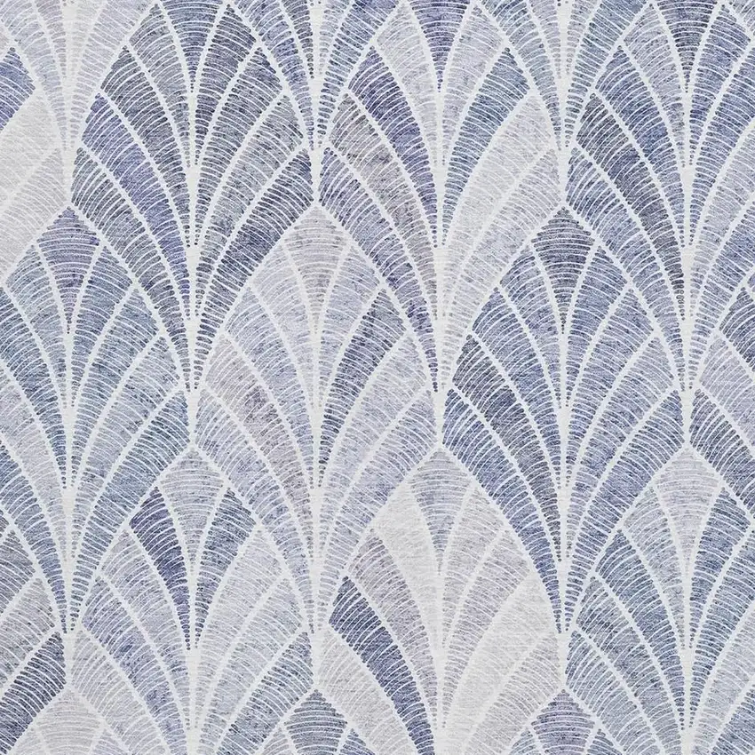 Denim Blue And Ivory Geometric Washable Area Rug With UV Protection Photo 3